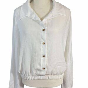 Women's White Long Sleeves Shirt With collar, Size Large, Wild Love